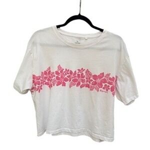 Ripcurl Womens Juniors White Pink Floral Print Surfer T Shirt Cotton Size Medium
